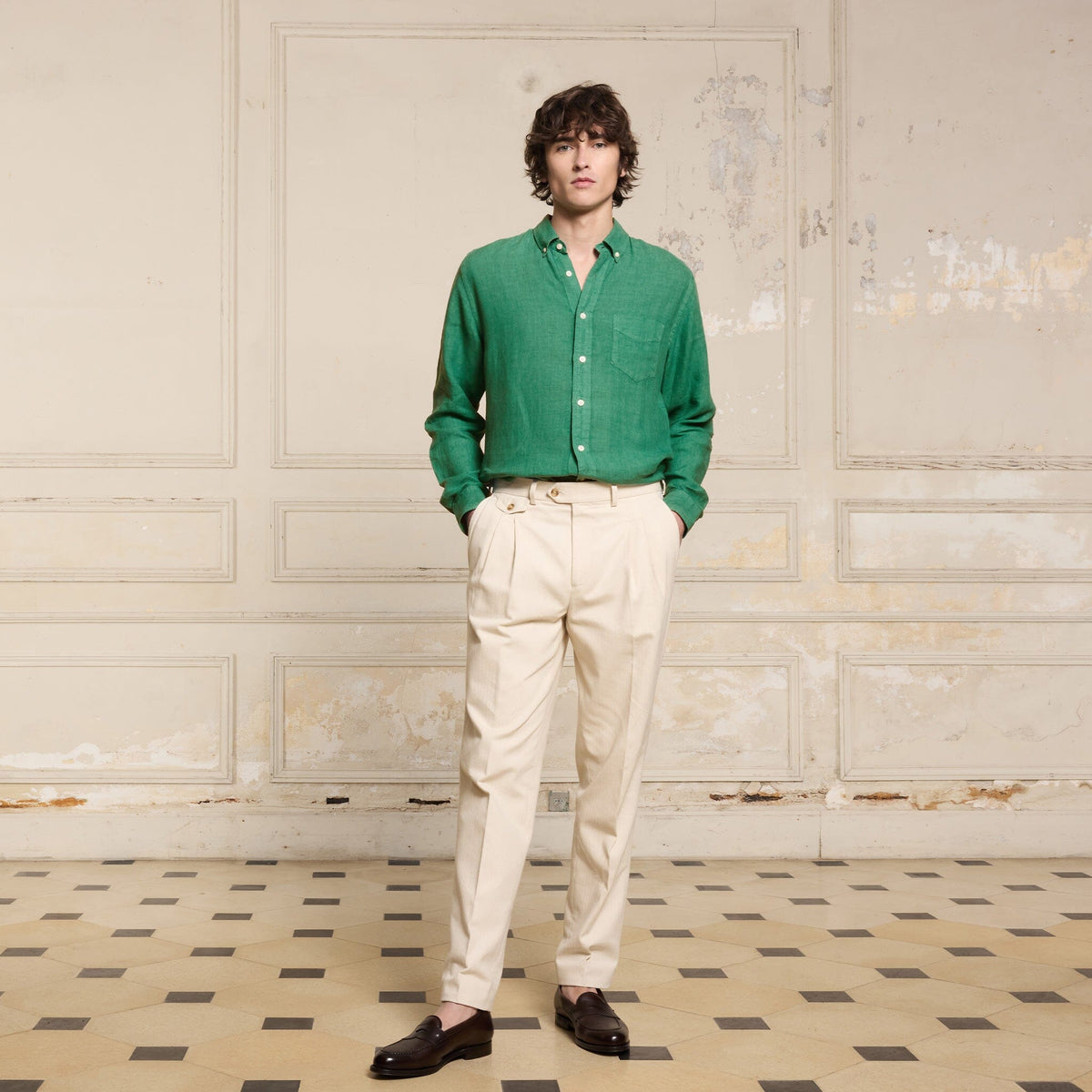Chemise En Lin Vert Émeraude