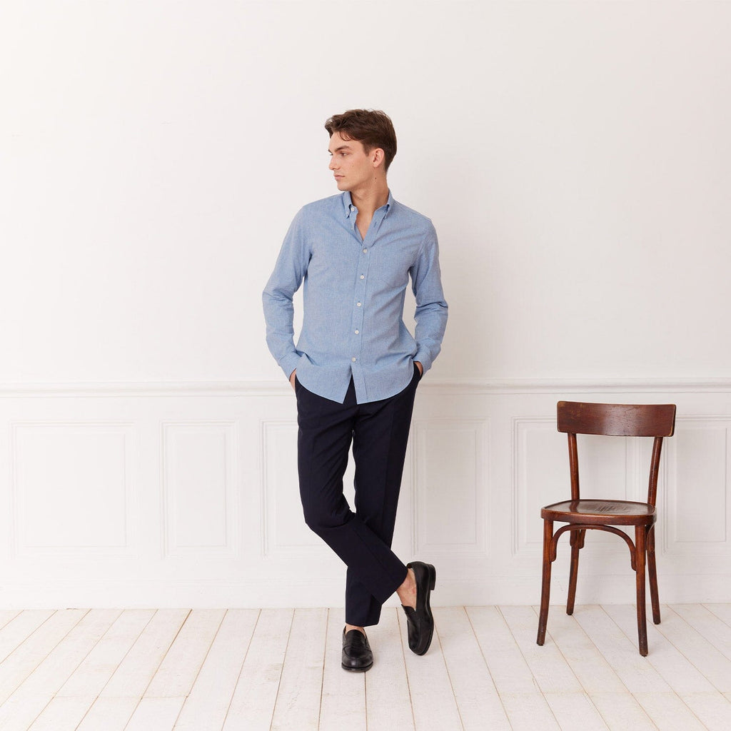 Blue Cotton and Linen Shirt