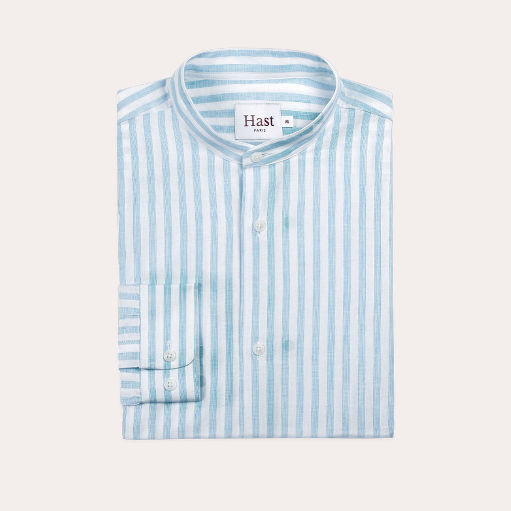 Chemise En Coton Et Lin À Rayures Turquoise
