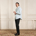 Chemise En Coton Et Lin À Rayures Turquoise