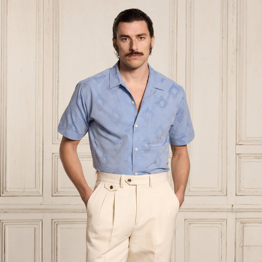 Chemise À Manches Courtes En Coton Bleue