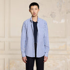 Chemise En Coton Et Lin À Rayures Bleues Et Blanches
