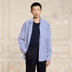 Chemise En Coton Et Lin À Rayures Bleues Et Blanches