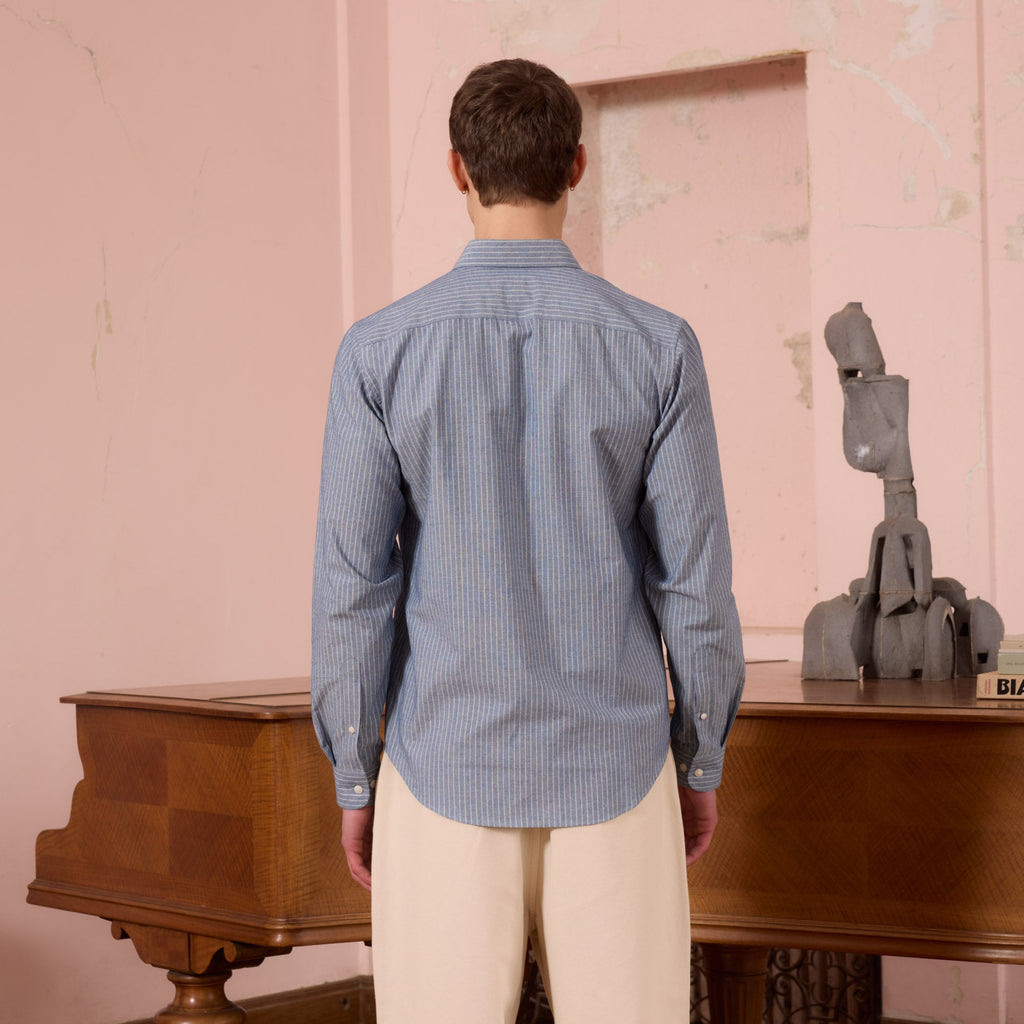Chemise En Coton Bleue À Rayures
