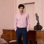 Chemise En Coton Et Lin À Rayures Bordeaux