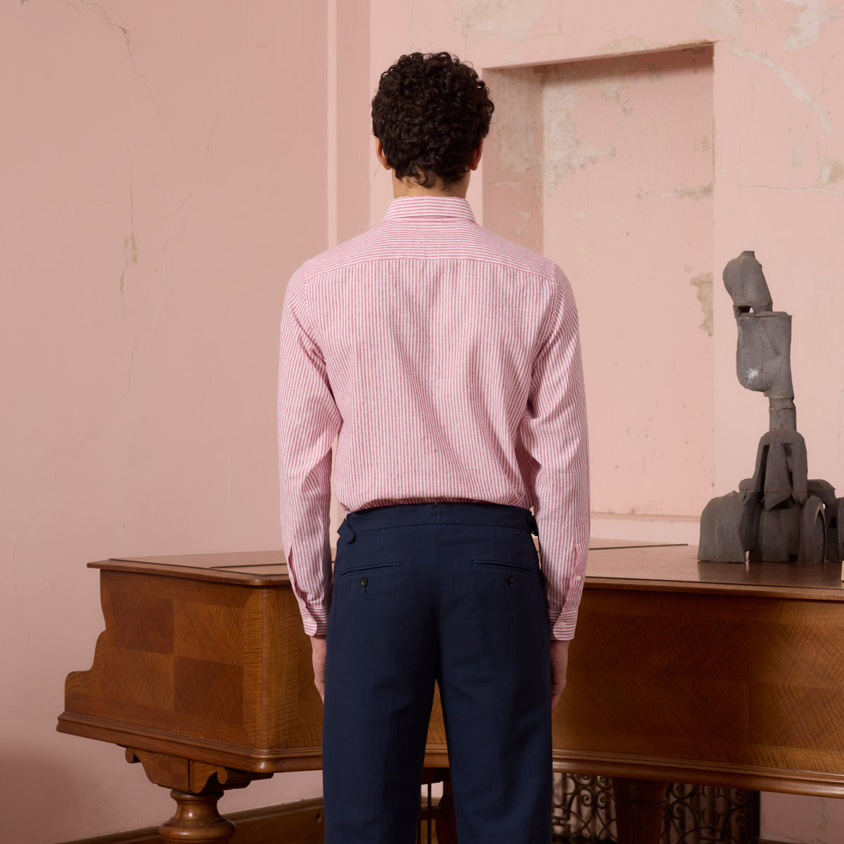Chemise En Coton Et Lin À Rayures Bordeaux