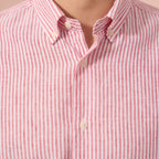 Chemise En Coton Et Lin À Rayures Bordeaux