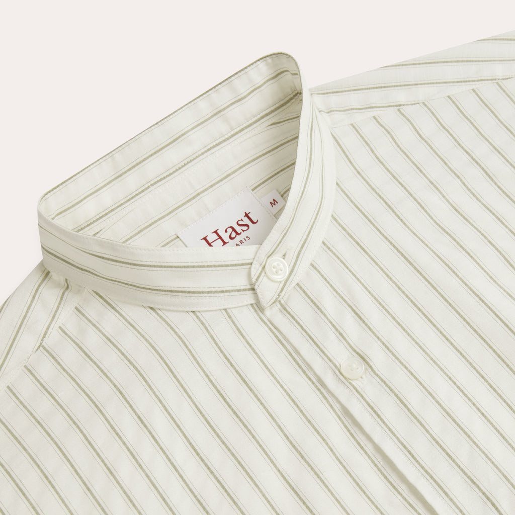 Chemise En Seersucker Écrue À Rayures Vertes
