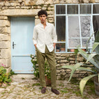 Chemise En Seersucker Écrue À Rayures Vertes