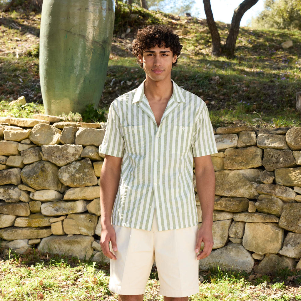 Chemise À Manches Courtes En Coton À Rayures Vertes