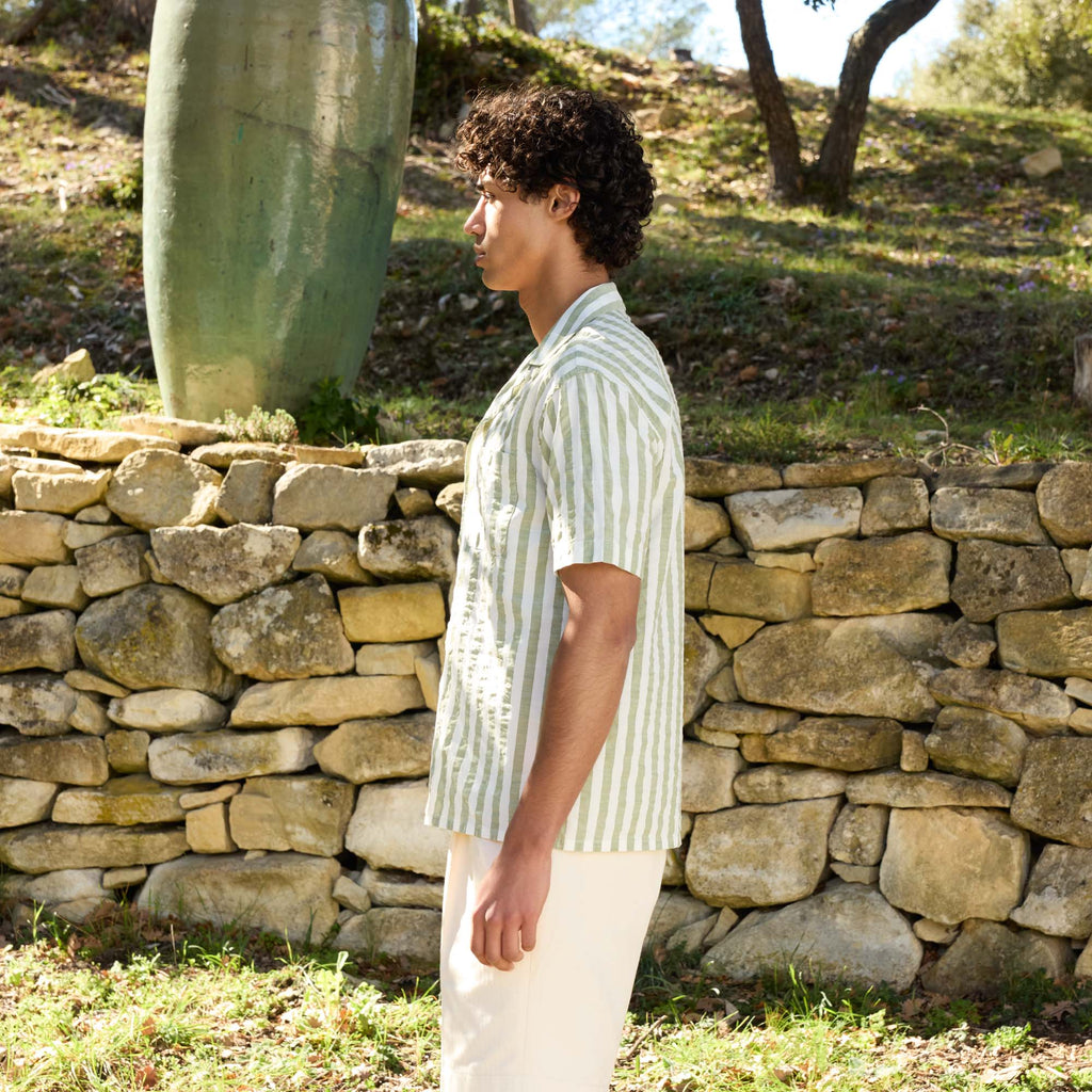 Chemise À Manches Courtes En Coton À Rayures Vertes