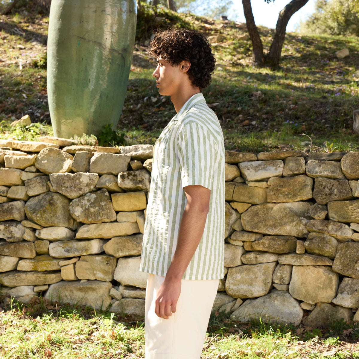 Chemise À Manches Courtes En Coton À Rayures Vertes