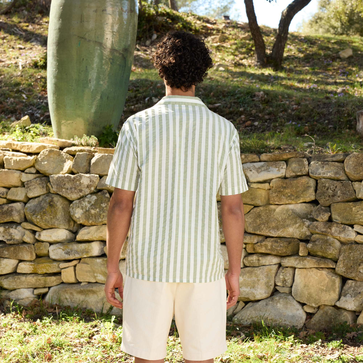 Chemise À Manches Courtes En Coton À Rayures Vertes