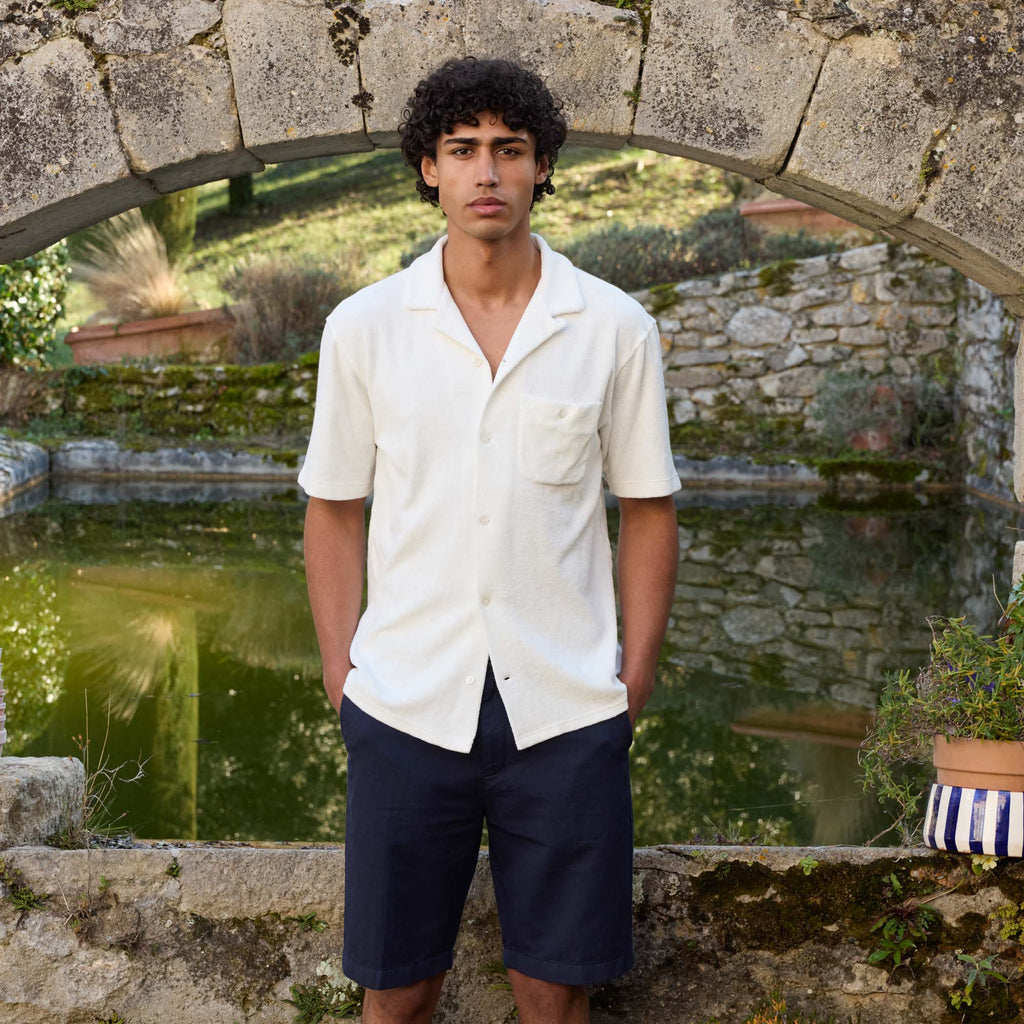 Chemise À Manches Courtes En Éponge Blanche
