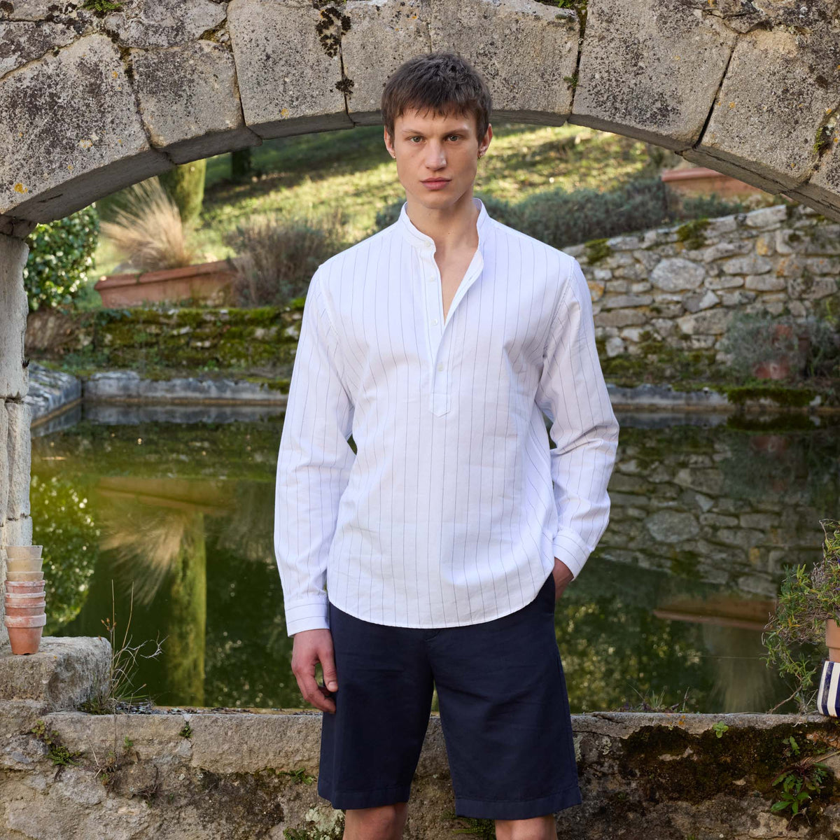 Chemise En Coton Écrue À Rayures Marine