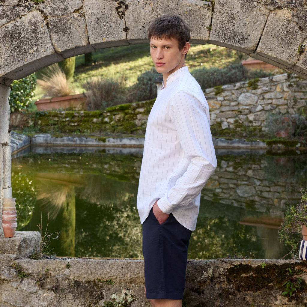 Chemise En Coton Écrue À Rayures Marine