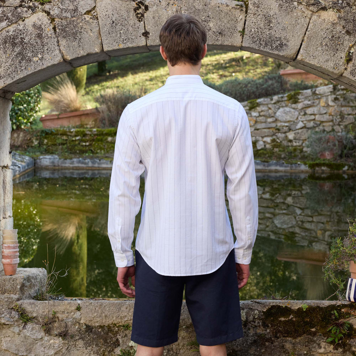 Chemise En Coton Écrue À Rayures Marine