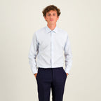 Chemise Cintrée En Popeline Double Retors À Rayures Bleu Ciel Et Blanches