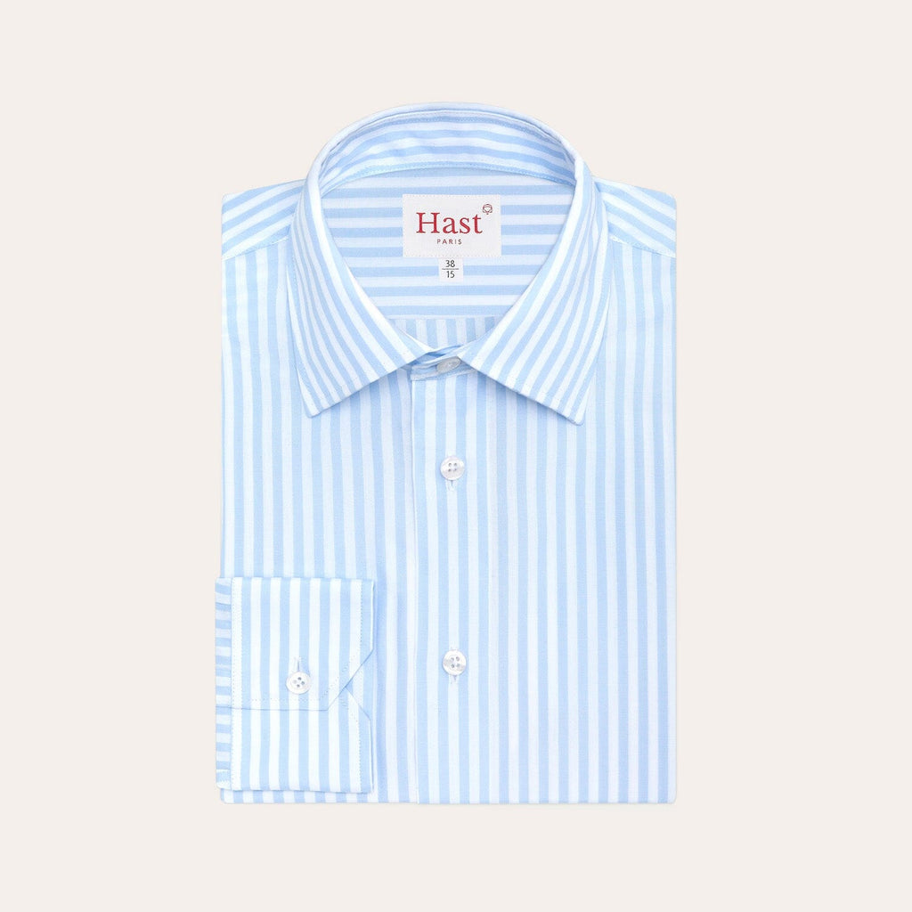 Chemise Cintrée En Popeline Double Retors À Rayures Bleu Ciel Et Blanches