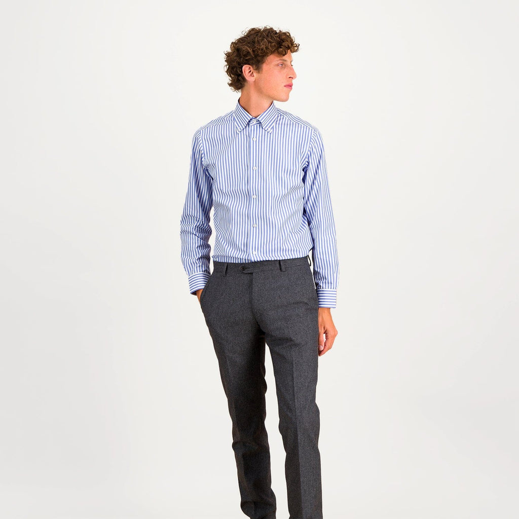 Double-twisted poplin shirt with blue and white stripes