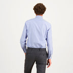 Double-twisted poplin shirt with blue and white stripes