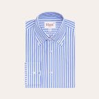 Chemise Cintrée En Popeline Double Retors À Rayures Bleues Et Blanches