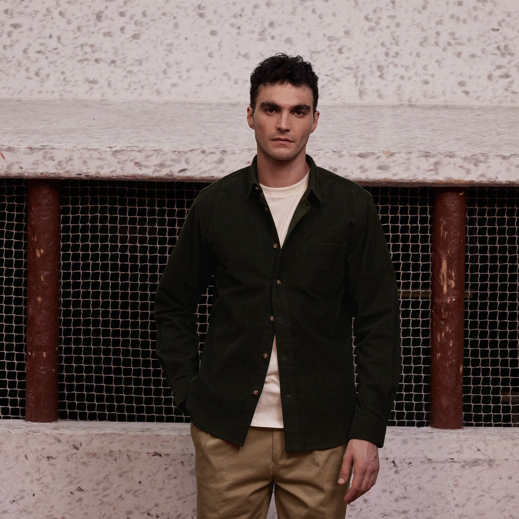 Camisa En Terciopelo Verde Abeto