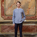 Chemise En Coton Bleue À Rayures Blanches