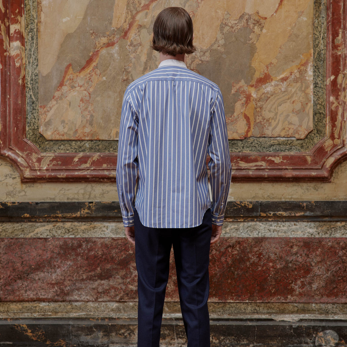 Chemise En Coton Bleue À Rayures Blanches