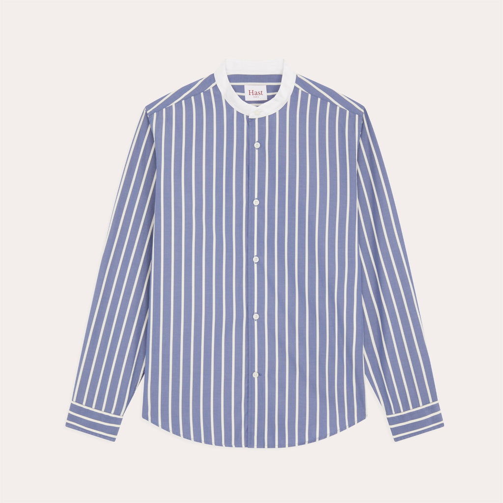 Chemise En Coton Bleue À Rayures Blanches