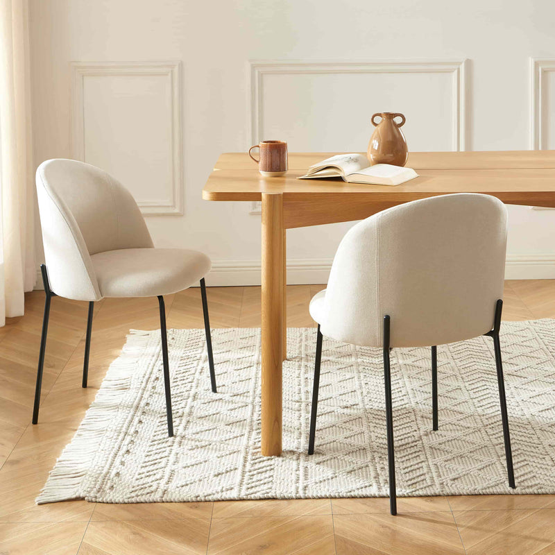 Lot De 2 Chaises Abby - Tissu Beige Pieds En Métal Noir