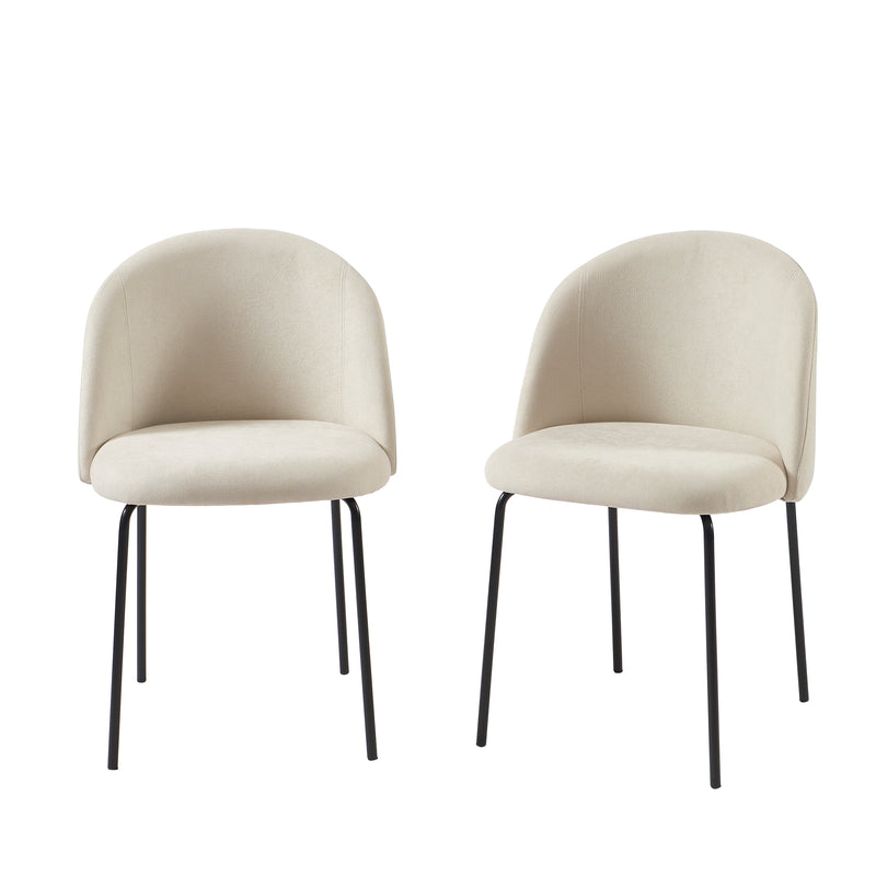 Lot De 2 Chaises Abby - Tissu Beige Pieds En Métal Noir
