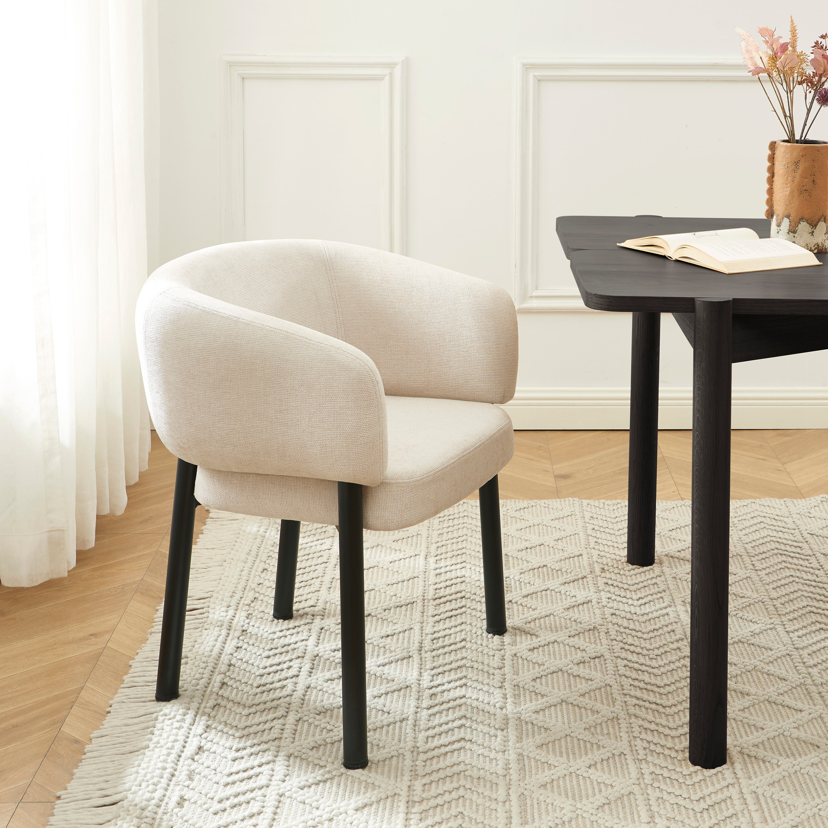 Abelia - Fauteuil De Table - Velours Tramé - Beige