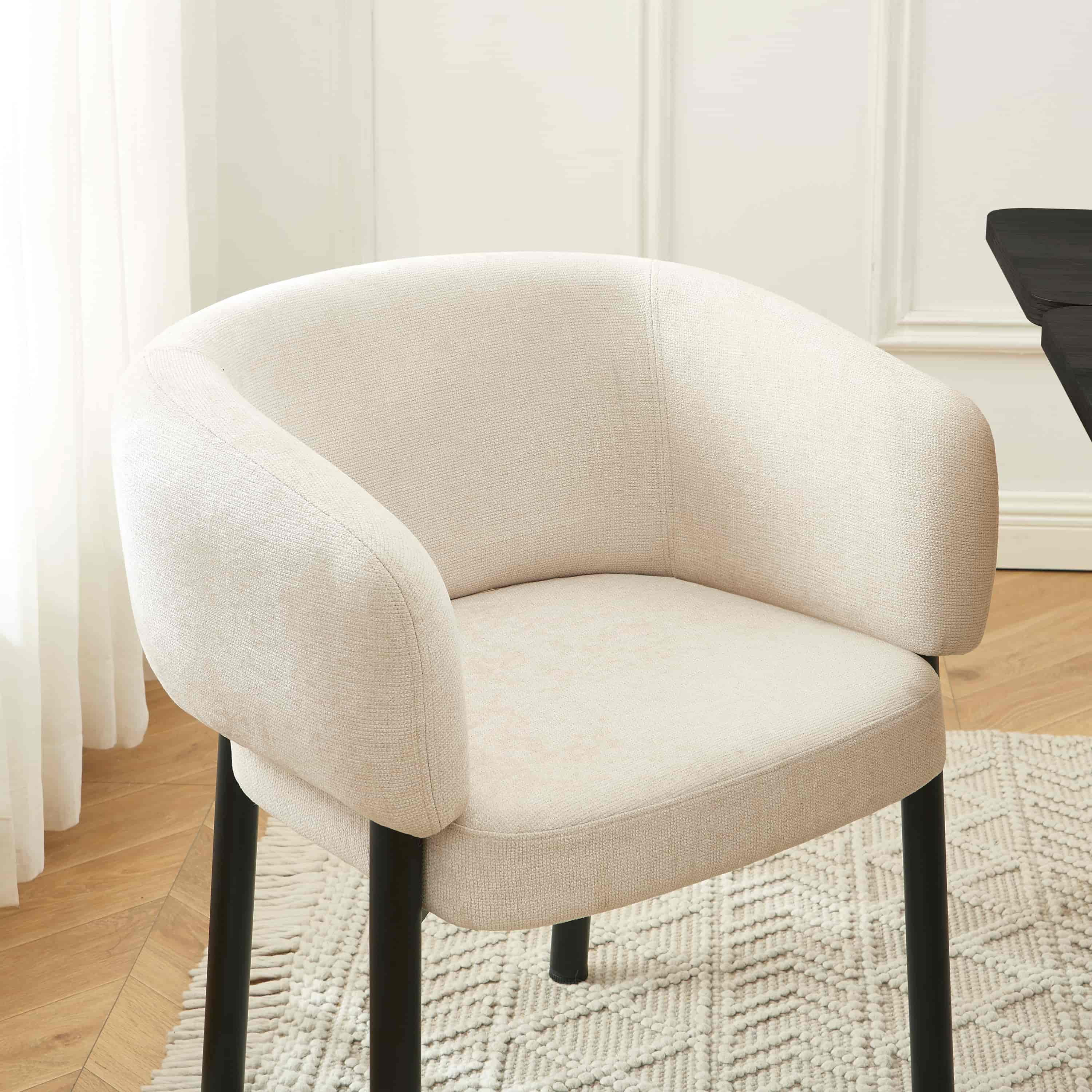 Abelia - Fauteuil De Table - Velours Tramé - Beige