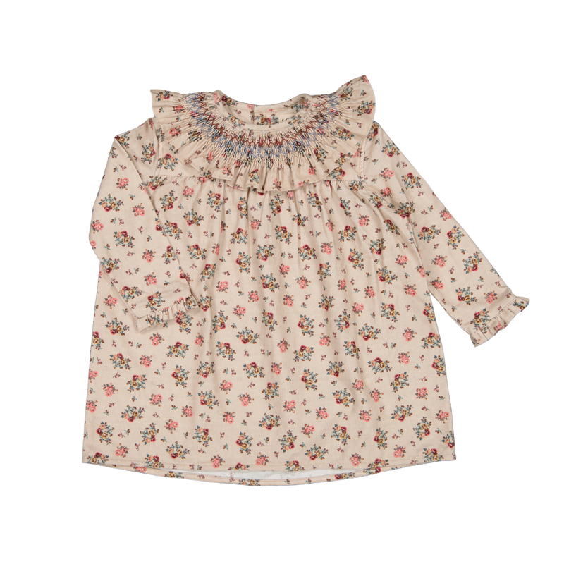 Robe Sibylle - Smockée - Velours Fleurs Roses