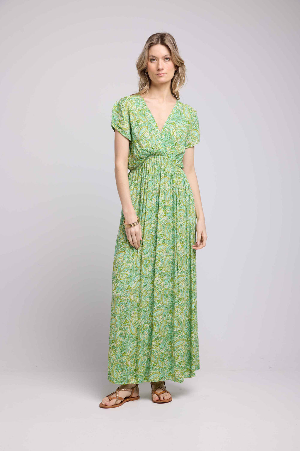 Robe Longue Manches Courtes - Vert