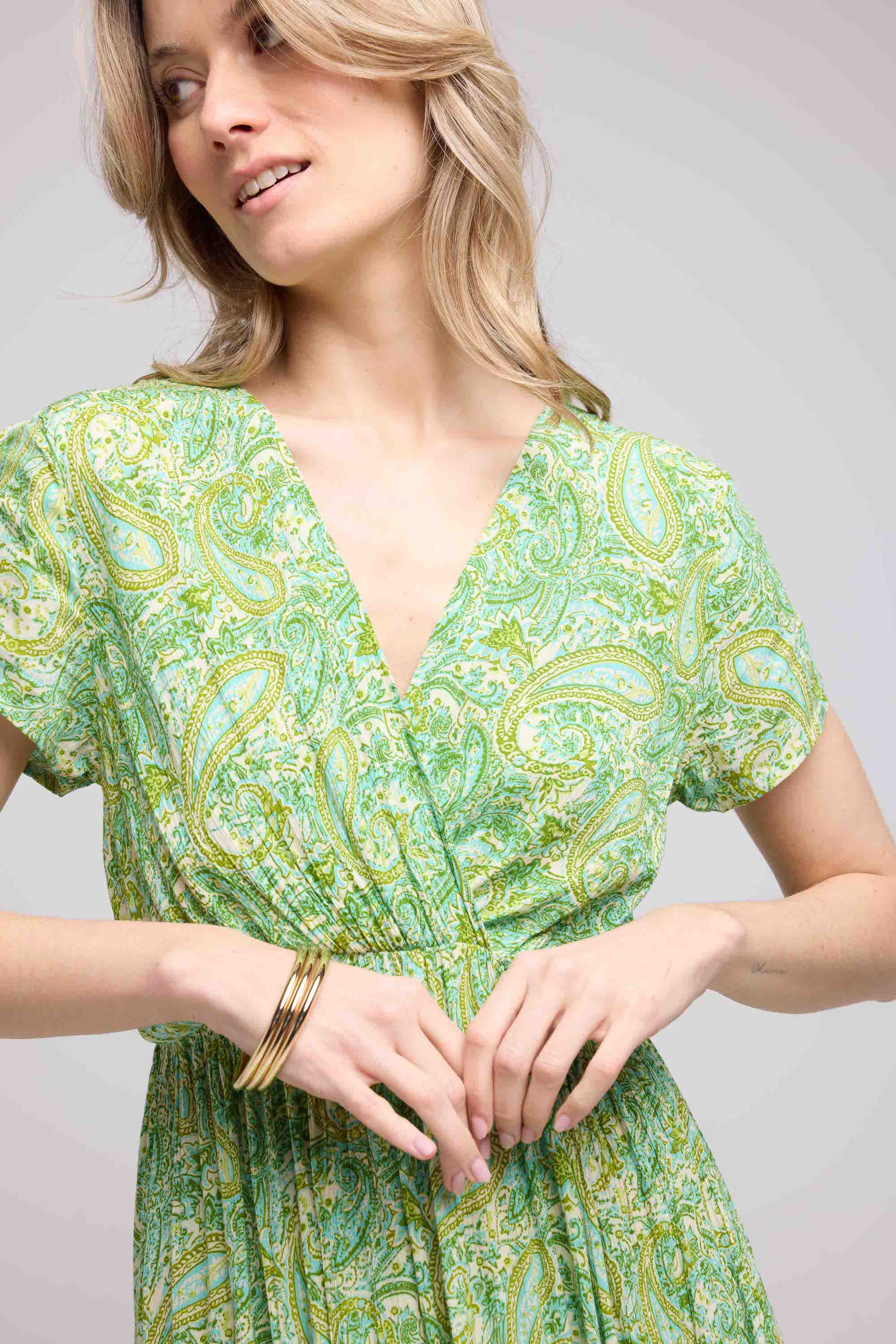 Robe Longue Manches Courtes - Vert
