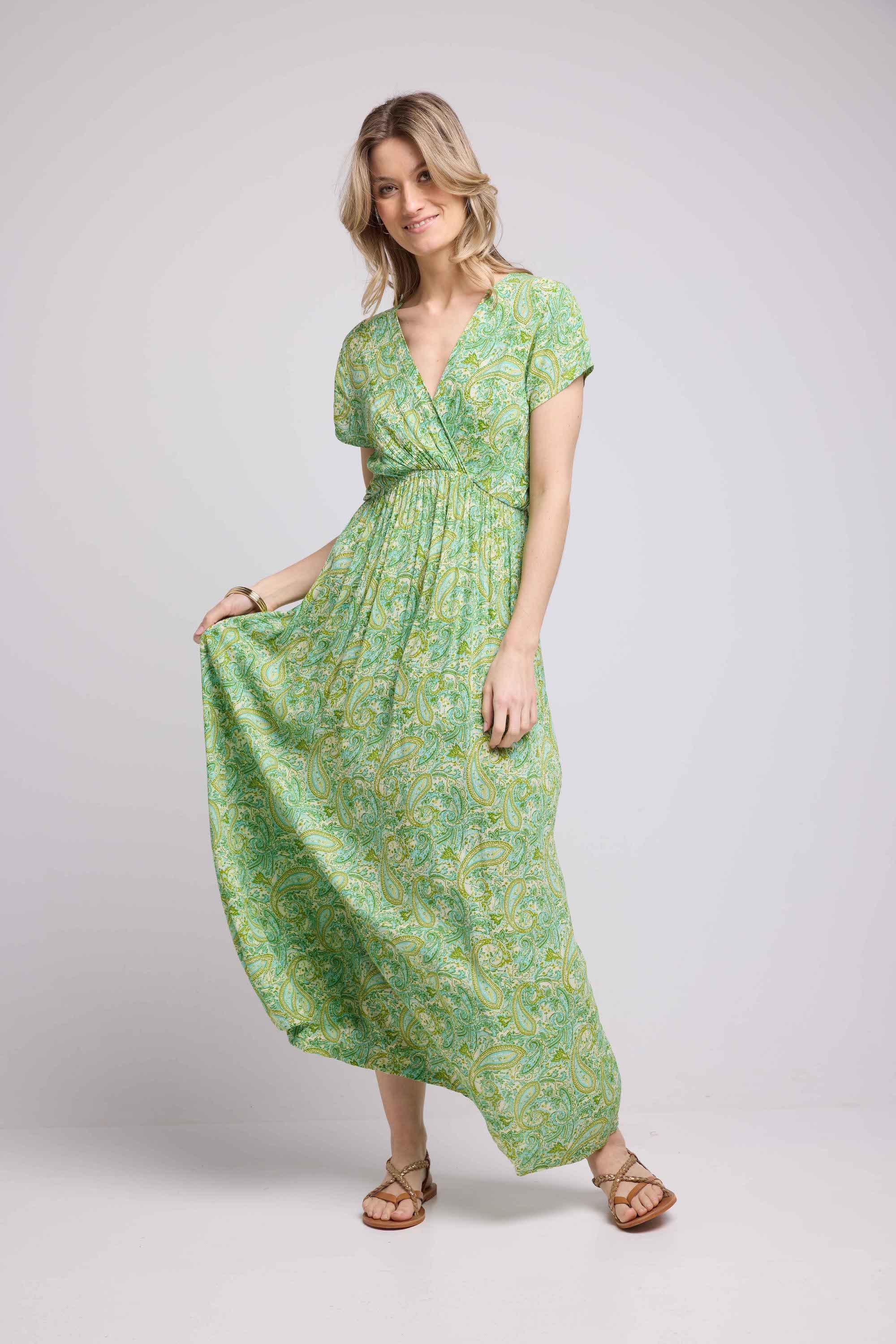 Robe Longue Manches Courtes - Vert