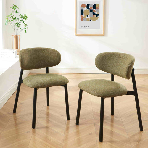 Lot De 2 Chaises Ciara - Bouclette Kaki Et Pieds Métal Noir