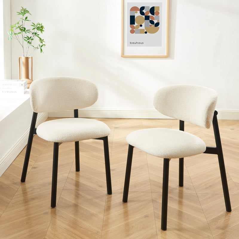 Lot De 2 Chaises Ciara - Bouclette Écrue Et Pieds Métal Noir