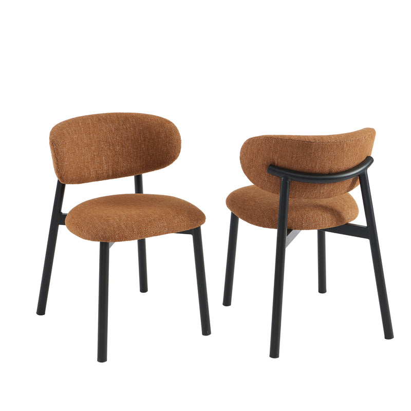 Lot De 2 Chaises Ciara - Bouclette Terracotta Et Pieds Métal Noir