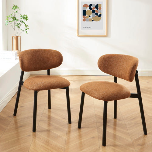 Lot De 2 Chaises Ciara - Bouclette Terracotta Et Pieds Métal Noir