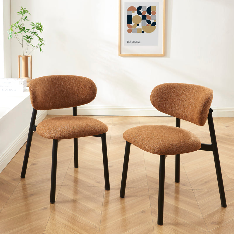 Lot De 2 Chaises Ciara - Bouclette Terracotta Et Pieds Métal Noir