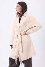 Sienna Fringed Coat - Beige - Women