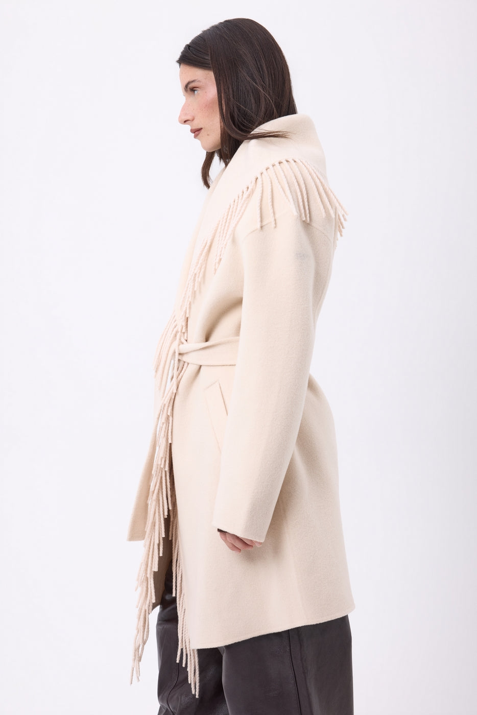 Sienna Fringed Coat - Beige - Women