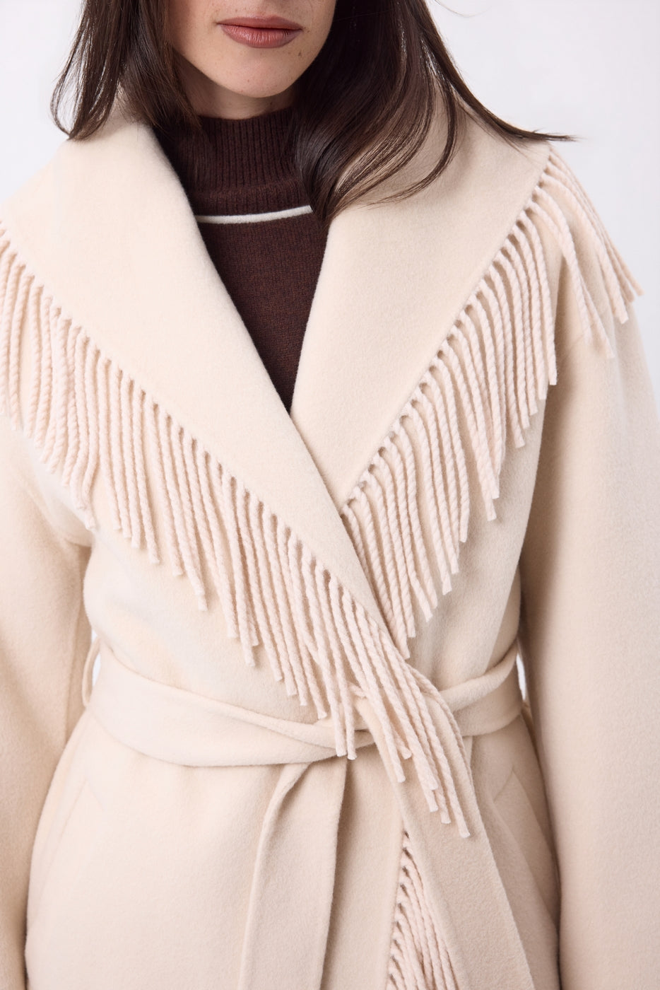 Sienna Fringed Coat - Beige - Women