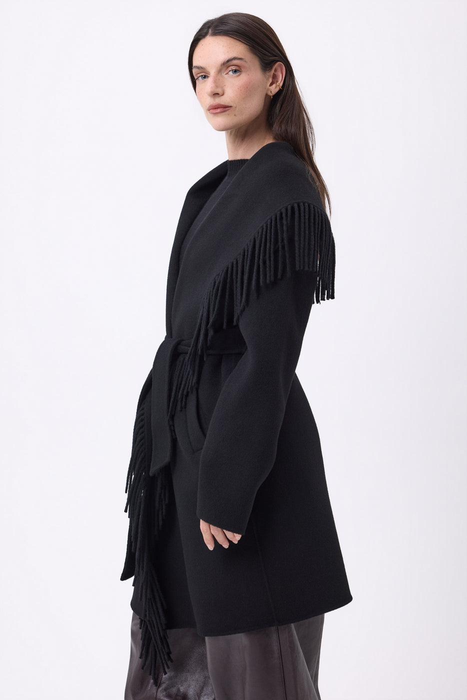 Sienna Fringed Coat - Black - Women