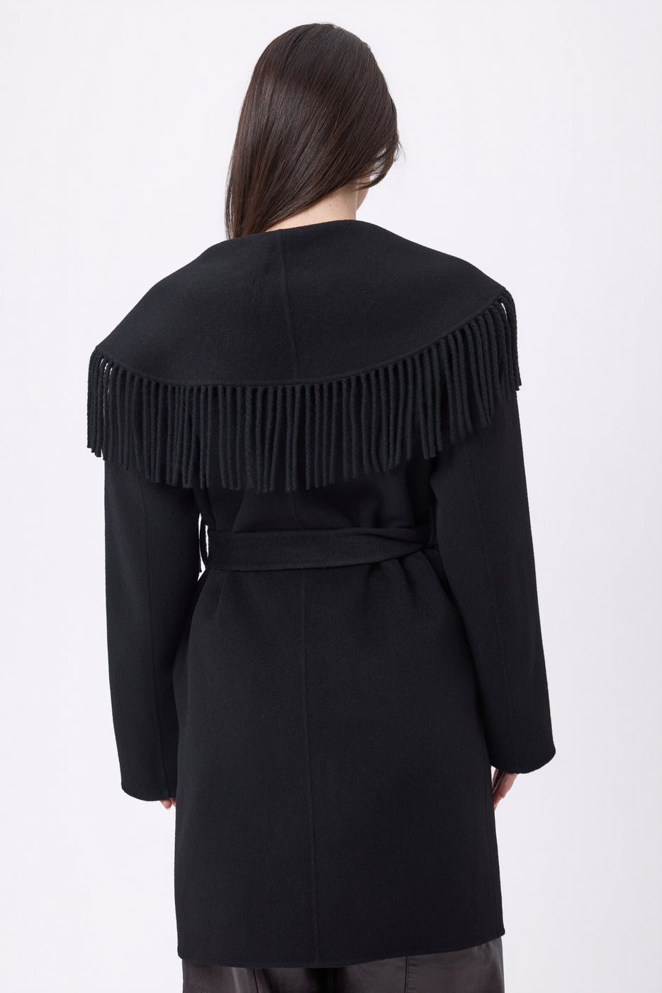 Sienna Fringed Coat - Black - Women