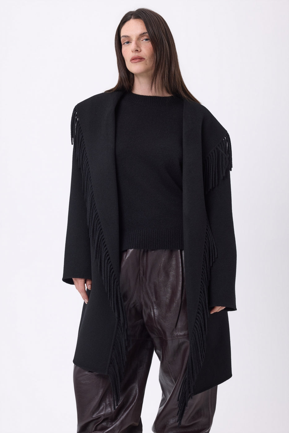 Sienna Fringed Coat - Black - Women
