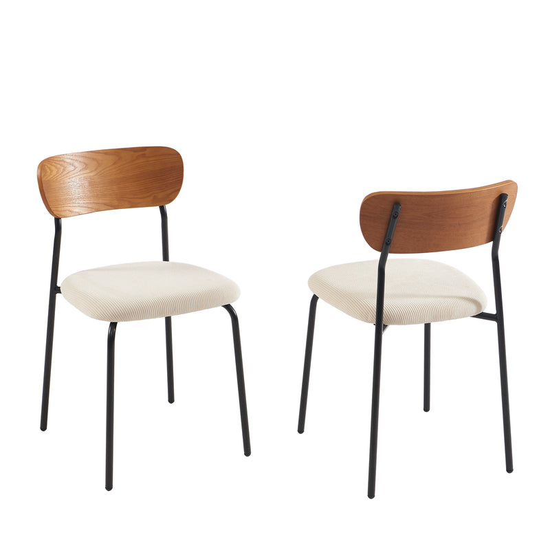 Lot De 2 Chaises Frida - Velours Côtelé Blanc Pieds Métal Noir